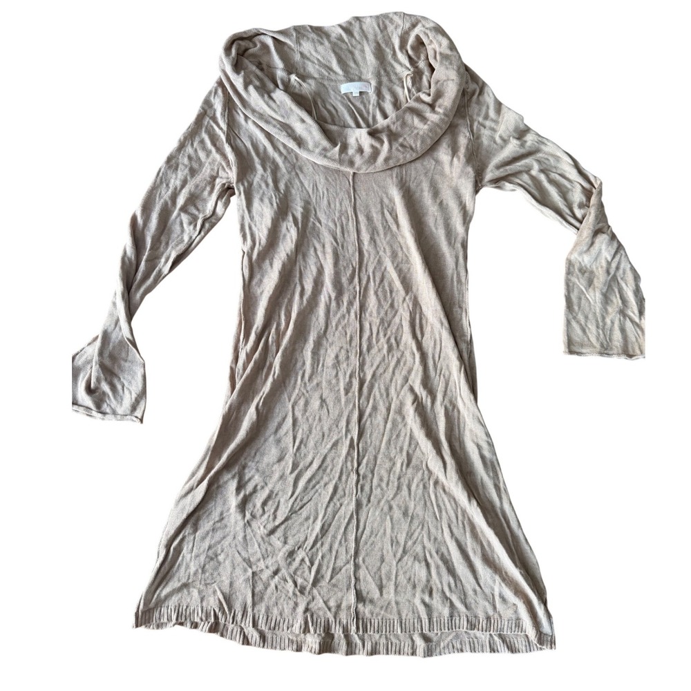 Lanvies Womens Taupe Cowl Neck Long Sleeve Viscose Knit Sweater Dress‎ Tunic L